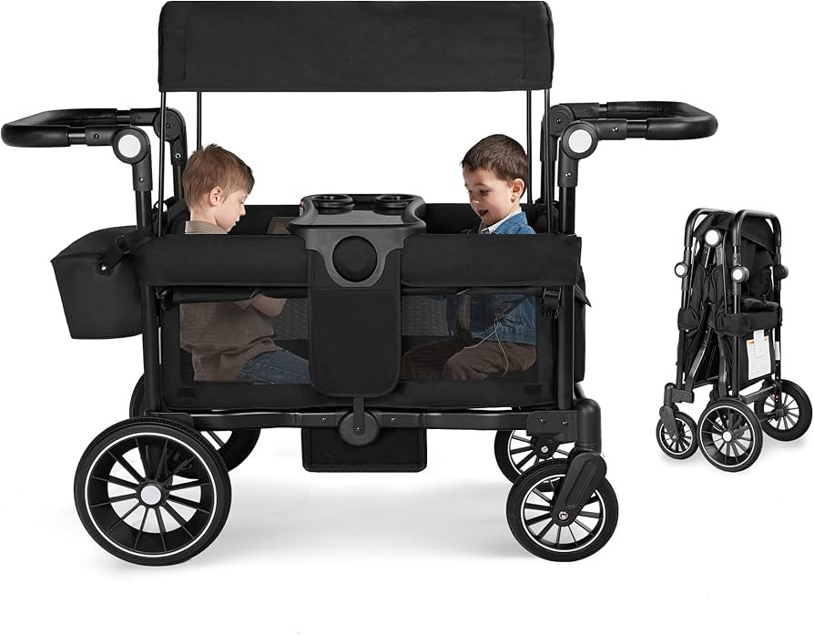 Foldable Wagon Stroller, All-Terrain Stroller for 2 Kids, Kids Wagon Cart Featuring with Harnesse... | Amazon (US)