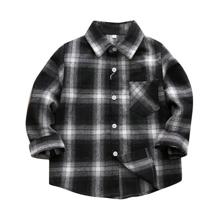 Toddler Flannel Shirt Thermal Shirts for Boys Sleeve Lapel Button Boys Hooded Shirt Long Sleeve Jacket Plaid Long Little Boys Down Shacket Baby Boys Long Sleeve Top Shirt Top Toddler Undershir | Walmart (US)