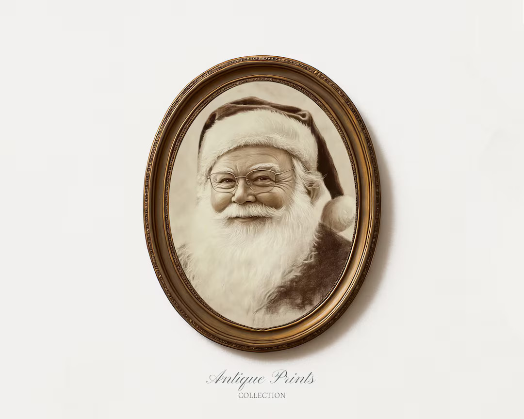 Santa Claus Portrait Christmas Wall Art, Winter Holidays Painting, Farmhouse Christmas Decor, Vin... | Etsy (US)