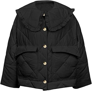 CUFEZN Womens Cropped Quilted Puffer Jackets Frilly Peter Pan Collar Button Down Lightweight Crea... | Amazon (US)