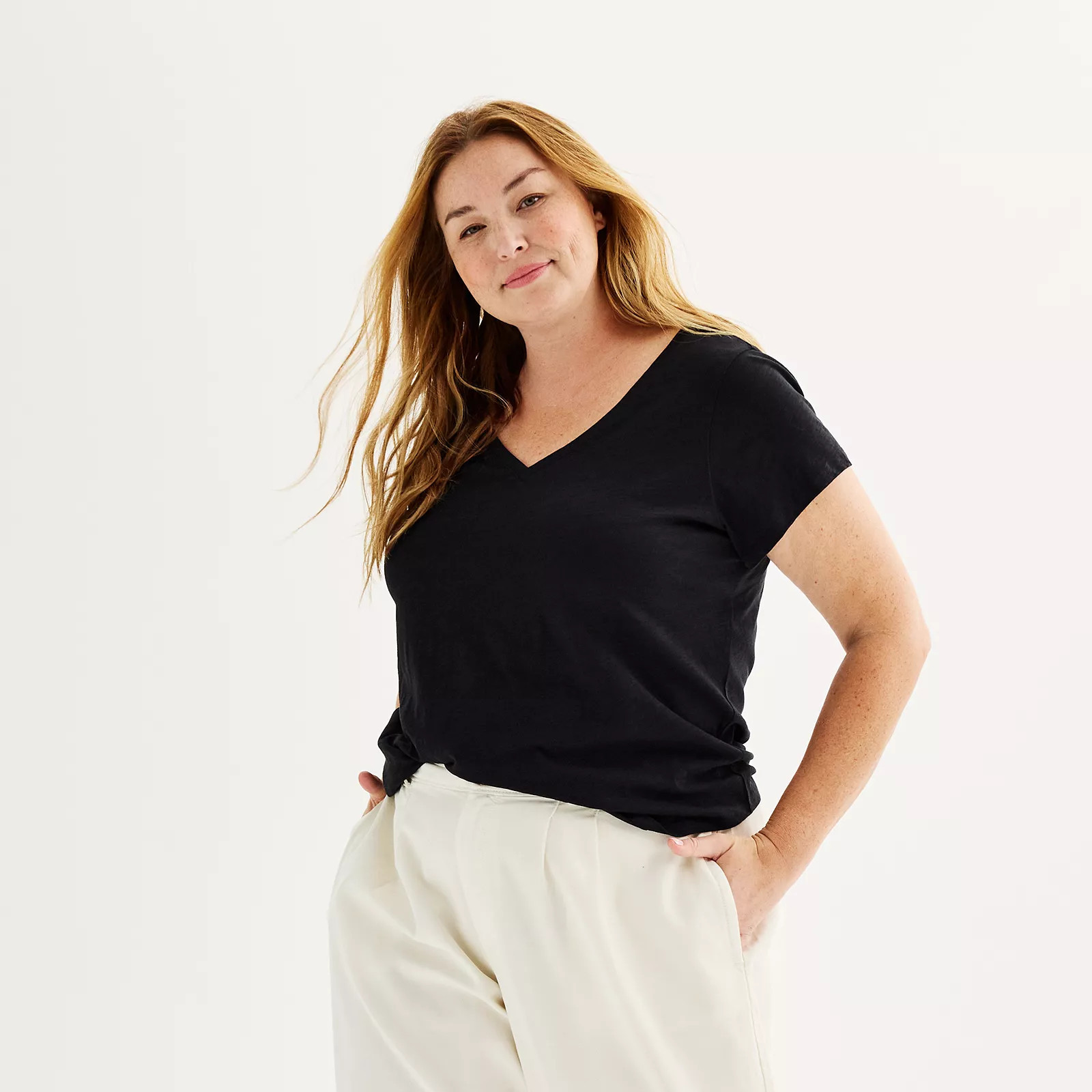 Plus Size Sonoma Goods For Life® Everyday V-Neck T-Shirt, Women's, Size: 0X, Pitch Black | Kohl's