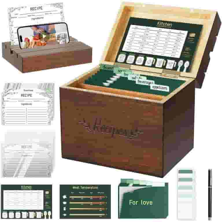 Recipe Box Set with 100 Recipe Cards 4x6 with Protectors,24 Dividers Tabs, Recipe Card Holder, Wo... | Walmart (US)