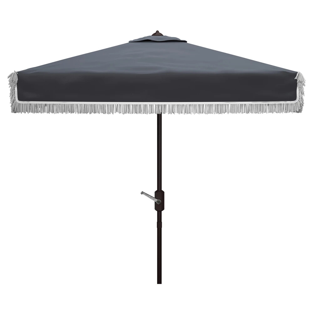 Colette French Country Blue Square Fringe Patio Umbrella | Kathy Kuo Home