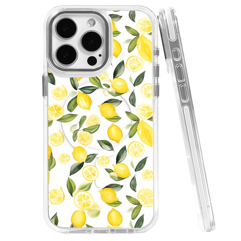 Magnetic Case for iPhone 16 Pro Max, Watercolor Lemons Leaves Pattern Phone Case, Compatible with... | Amazon (US)