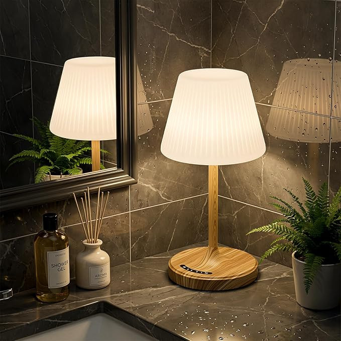 Shower Lamp Waterproof Bathroom Lamp, Rechargeable Cordless Table Lamp, 4000mAh Battery, 3 Color ... | Amazon (US)