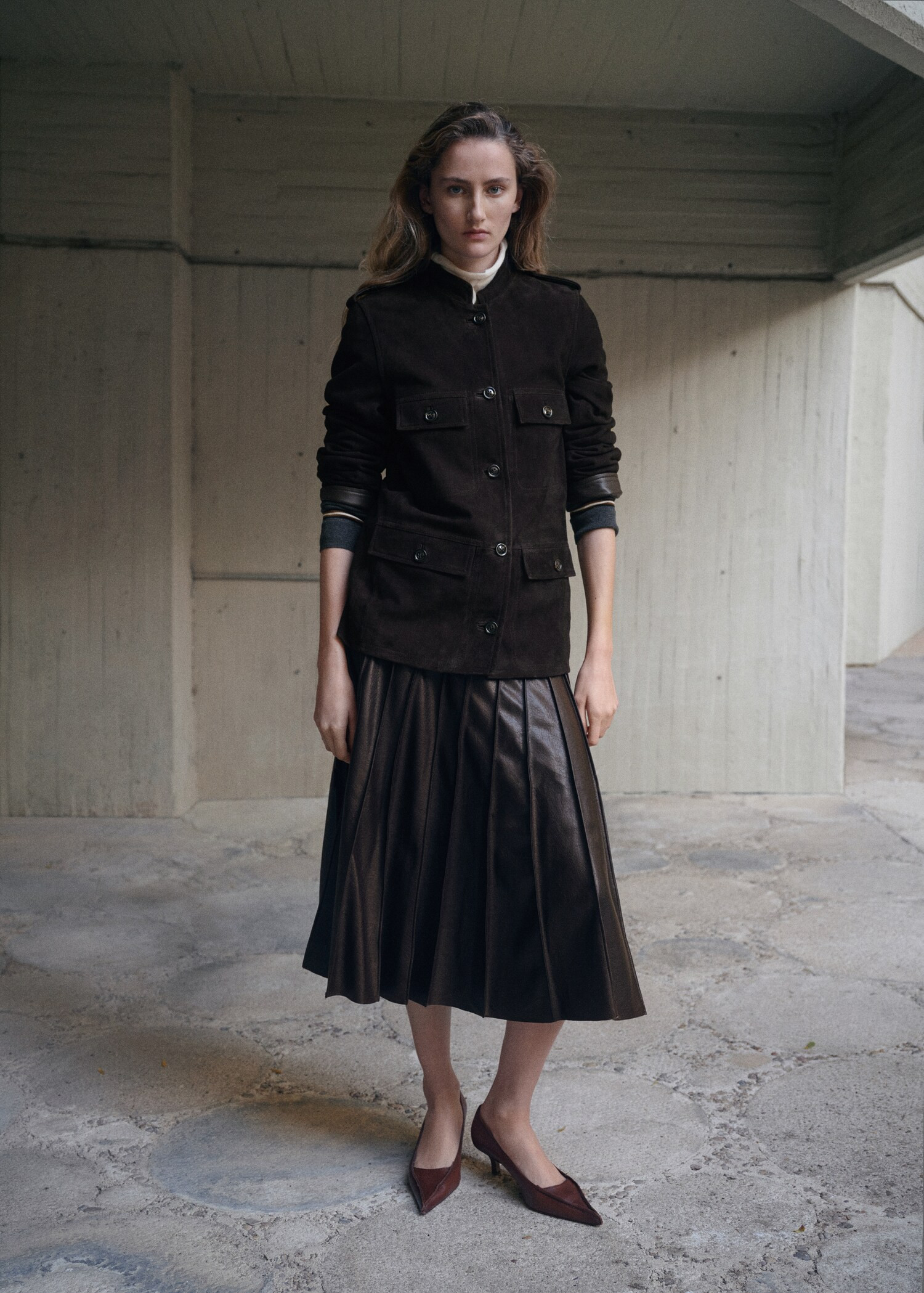 Suede jacket with band collar | Mango (US/MX/AU)