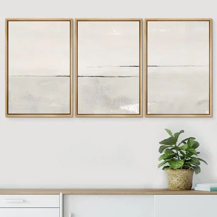 Large Abstract Duotone Pastel Minimalist Landscape Wall Art Framed On Canvas 3 Pieces Print | Wayfair Professional