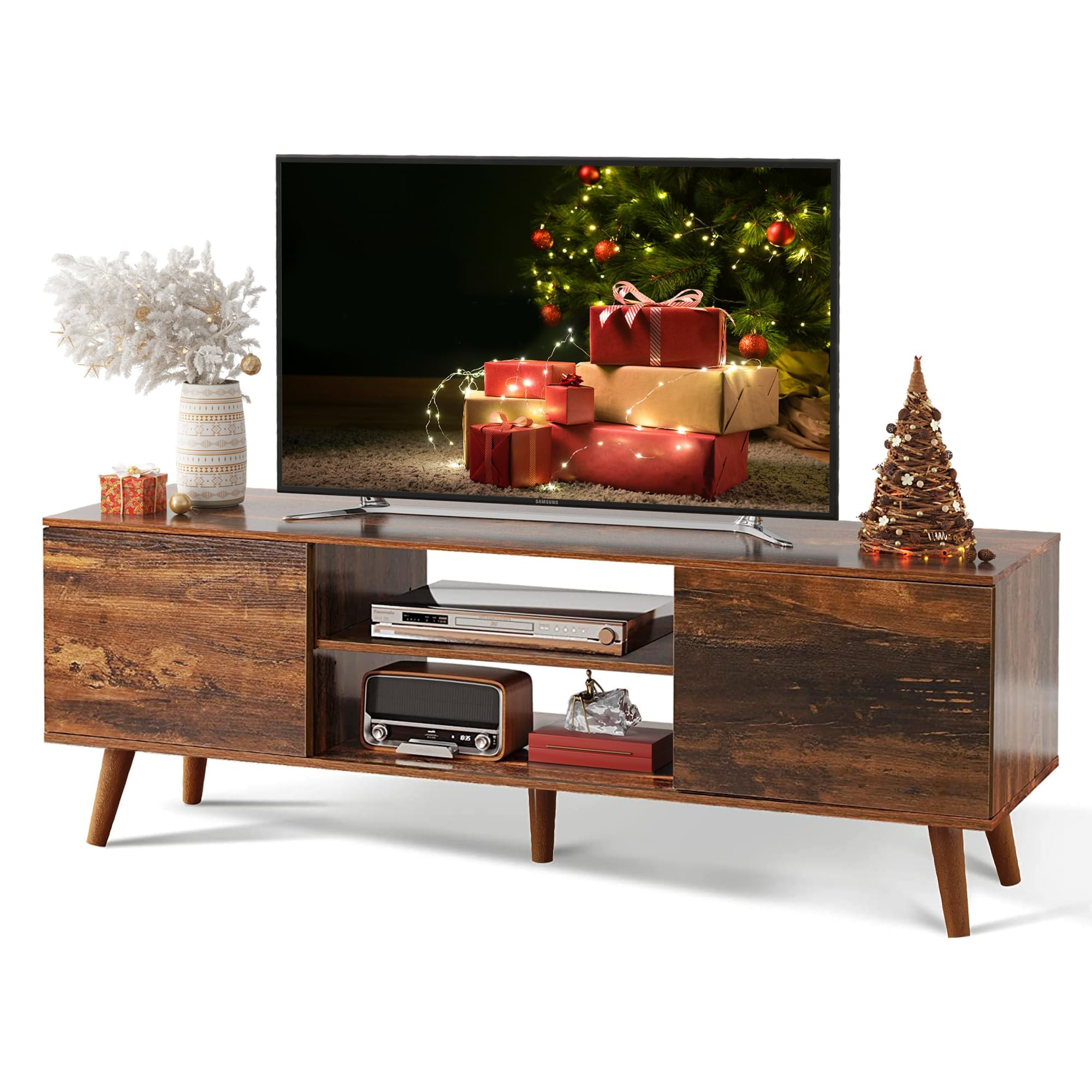 WLIVE Mid-Century Modern TV Stand for 55/60 Inch TV, Entertainment Center with Storage & Adjustab... | Amazon (US)