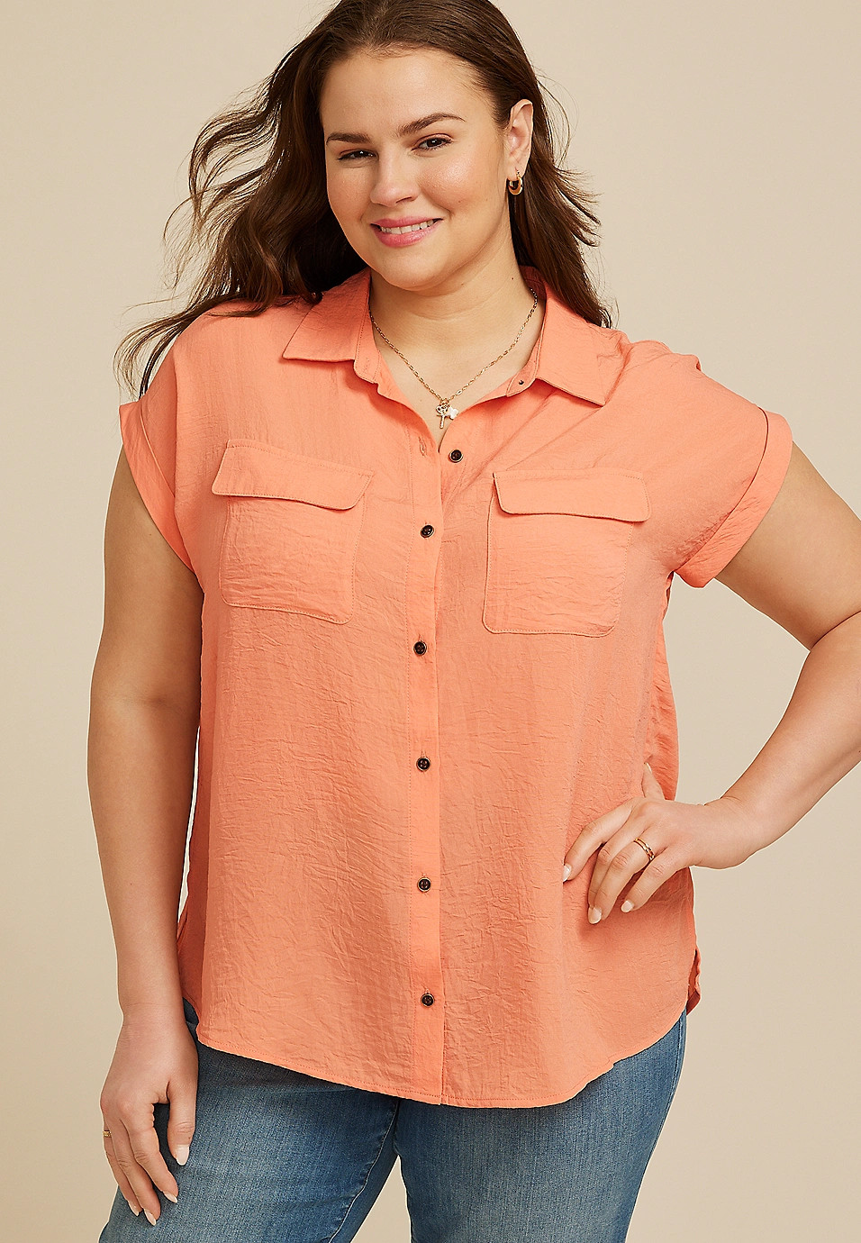 Plus Size Utility Button Down Shirt | Maurices