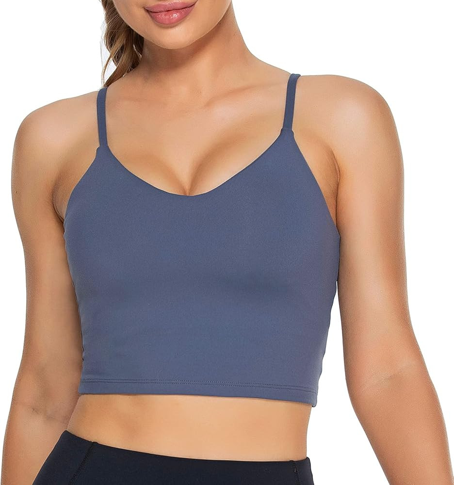 Lemedy Women Padded Sports Bra V Neck Fitness Workout Shirts Yoga Crop Tank Top | Amazon (US)