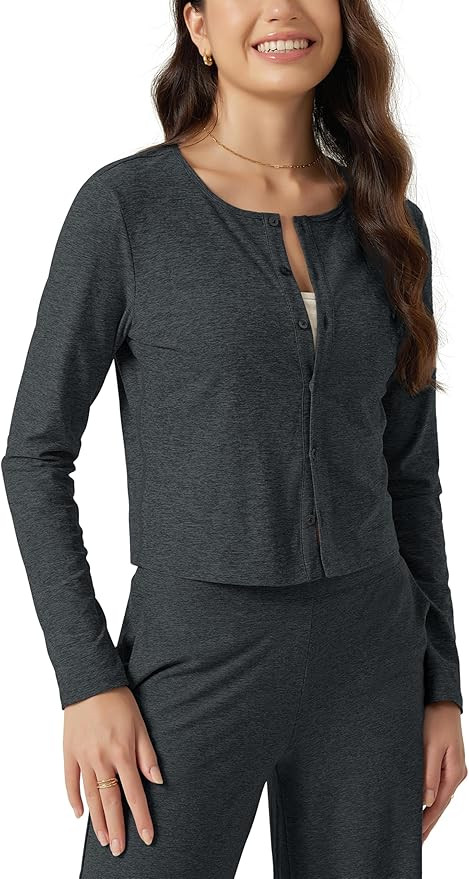 ODODOS Women's Cardigan - Ultra Soft odSTRATUM Tech Performance Long Sleeve Crop UPF 50+ Button D... | Amazon (US)