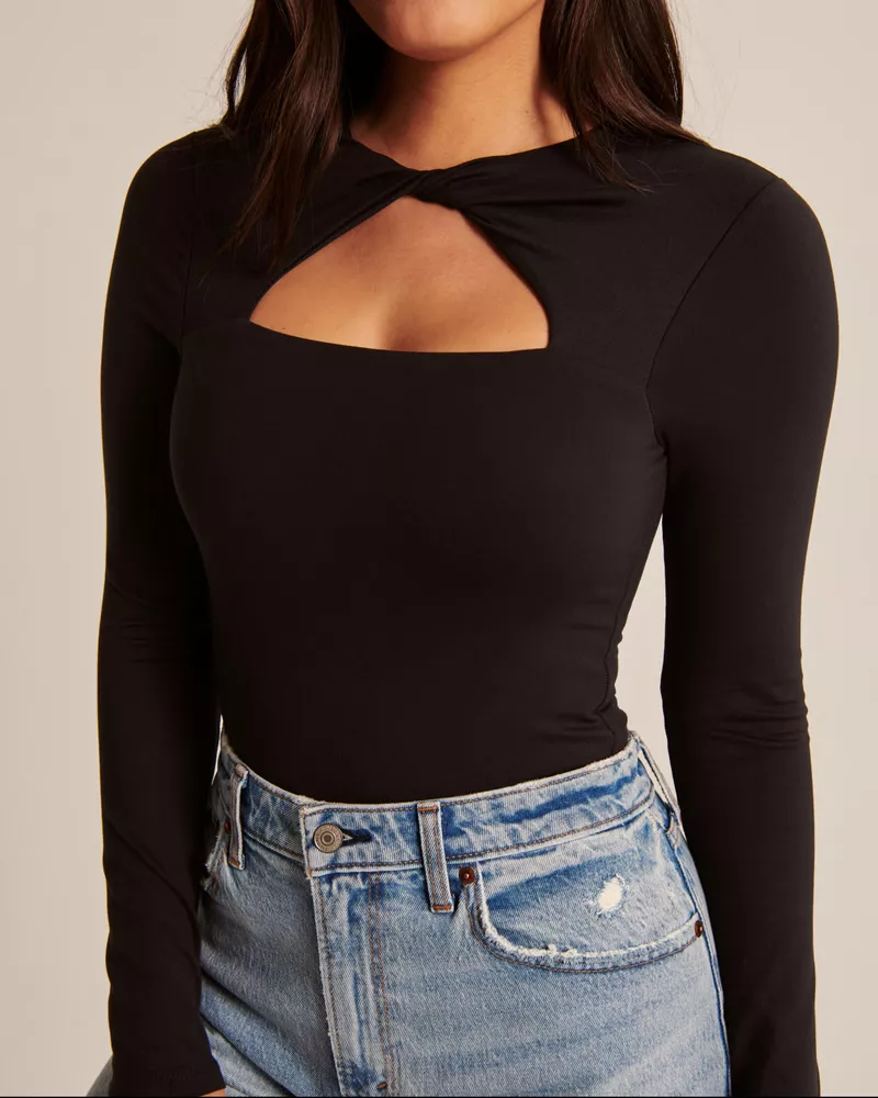 Women's Long-Sleeve Seamless Fabric Square-Neck Top