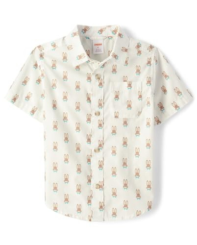 Gymboree,Boys,and Toddler Short Sleeve Button Up Shirt,Easter Bunny Cream,6 | Amazon (US)