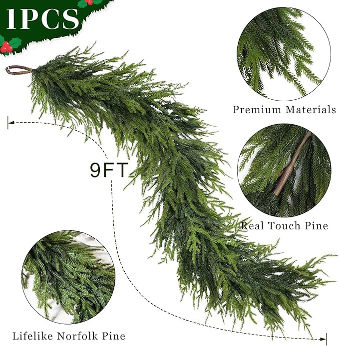 Artificial Norfolk Pine Garland - Faux Christmas Garland Fake Green Garland for Fireplace,Table, ... | Amazon (US)