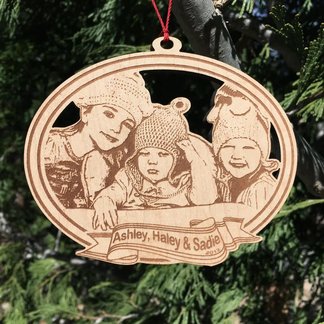 5 " Custom photo ornament - laser cut and etched wood | Etsy (US)