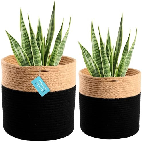 OrganiHaus 2-Pack Black Woven Baskets for Plants- Plant Basket Indoor, Floor Planter Basket, Jute Basket Indoor, Plant Pot Cover, Cachepots Basket Planters for Indoor Plants, (10 & 12 inch) | Amazon (US)