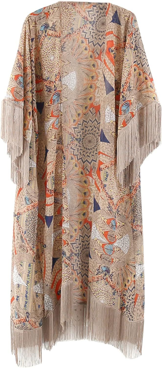 Bestshe Womens Boho Kimono Cardigans Fashion Floral Beach Cover Up Casual Loose Swimsuit Cardigan | Amazon (US)