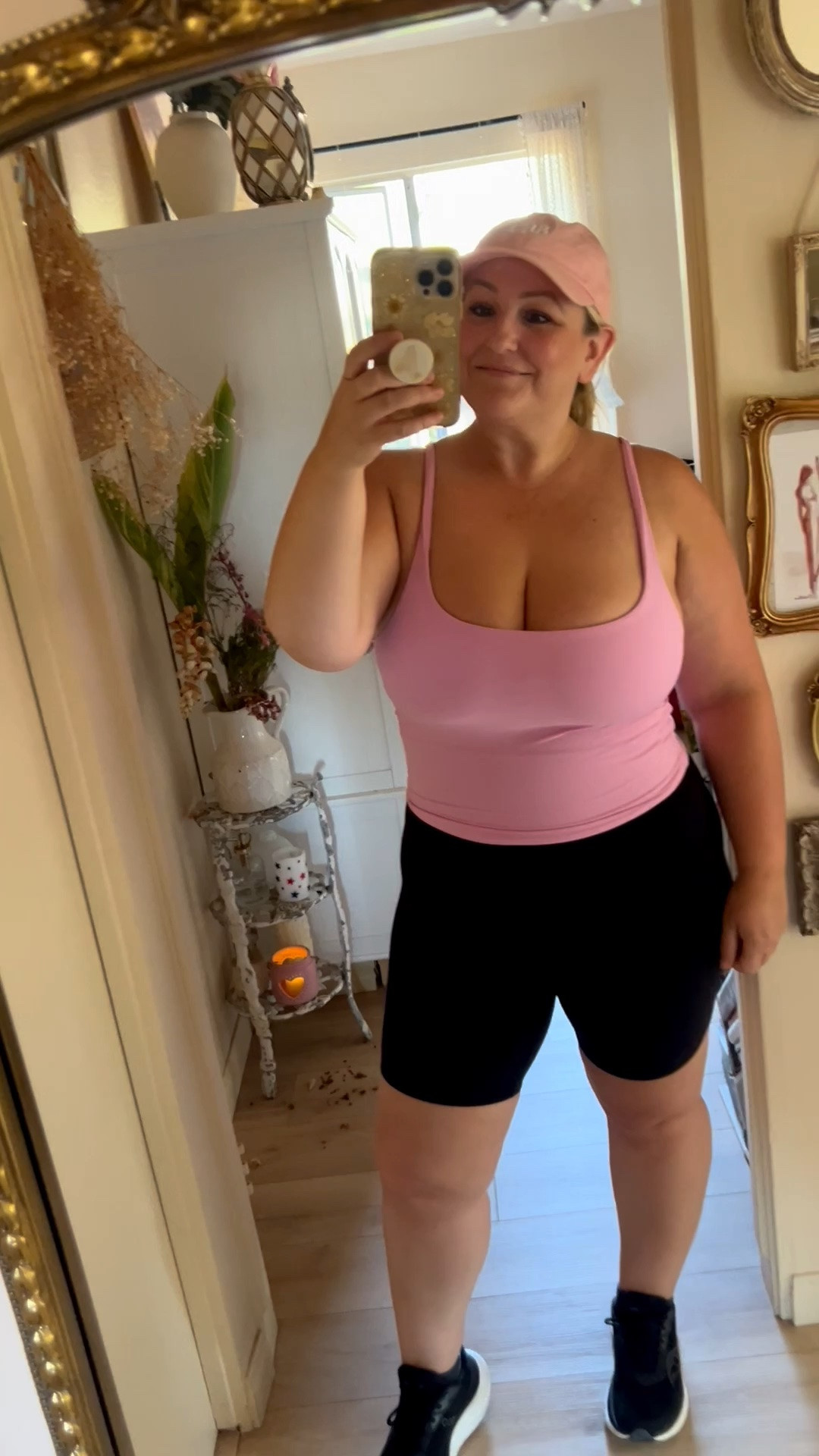 I love the fabric of this top and bike shorts it’s buttery soft and these are the only bike shorts I have ever been able to wear! 
Size L bike short and size XL tank with built in sports bra

#LTKfitnessgoals #LTKMidsize #LTKActive