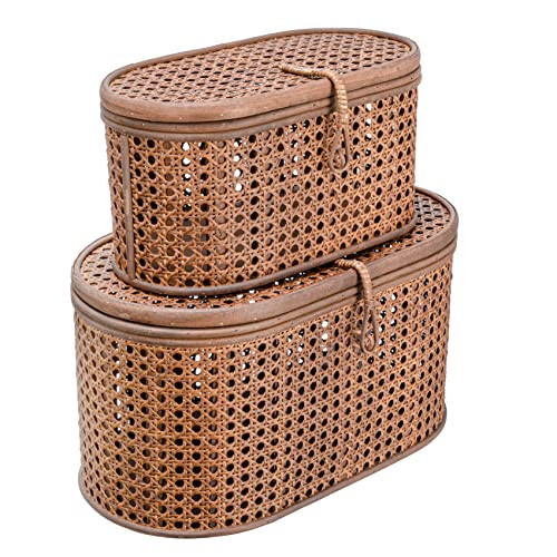 Creative Co-Op Modern Decorative Oval Woven Rattan, Set of 2 Sizes, Dark Brown Finish Storage Box | Amazon (US)