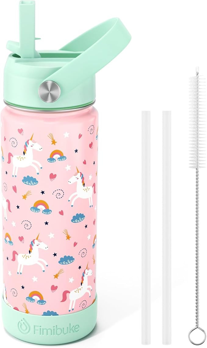 Fimibuke Kids Insulated Water Bottle - 18oz BPA-FREE 18/8 Stainless Steel Kids Cup with Straw Tra... | Amazon (US)