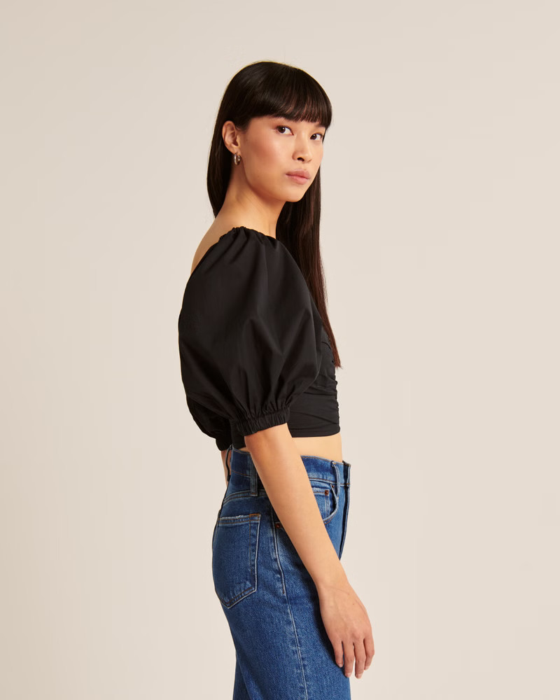 Women's Cinched Puff Sleeve Poplin Top | Women's Tops | Abercrombie.com | Abercrombie & Fitch (US)
