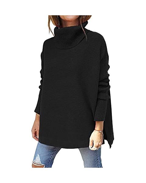 ANRABESS Women's Turtleneck Oversized 2022 Long Batwing Sleeve Spilt Hem Knit Tunic Pullover Swea... | Amazon (US)