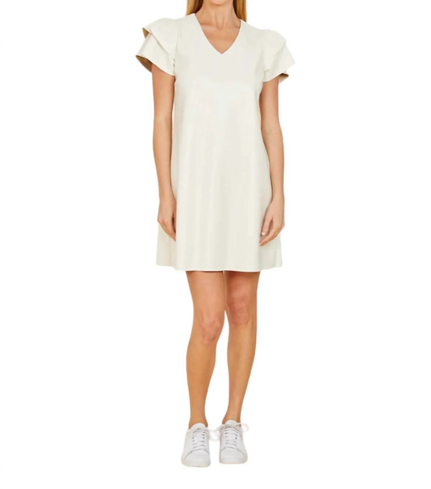 Vegan Leather Dress In Ivory | Shop Simon