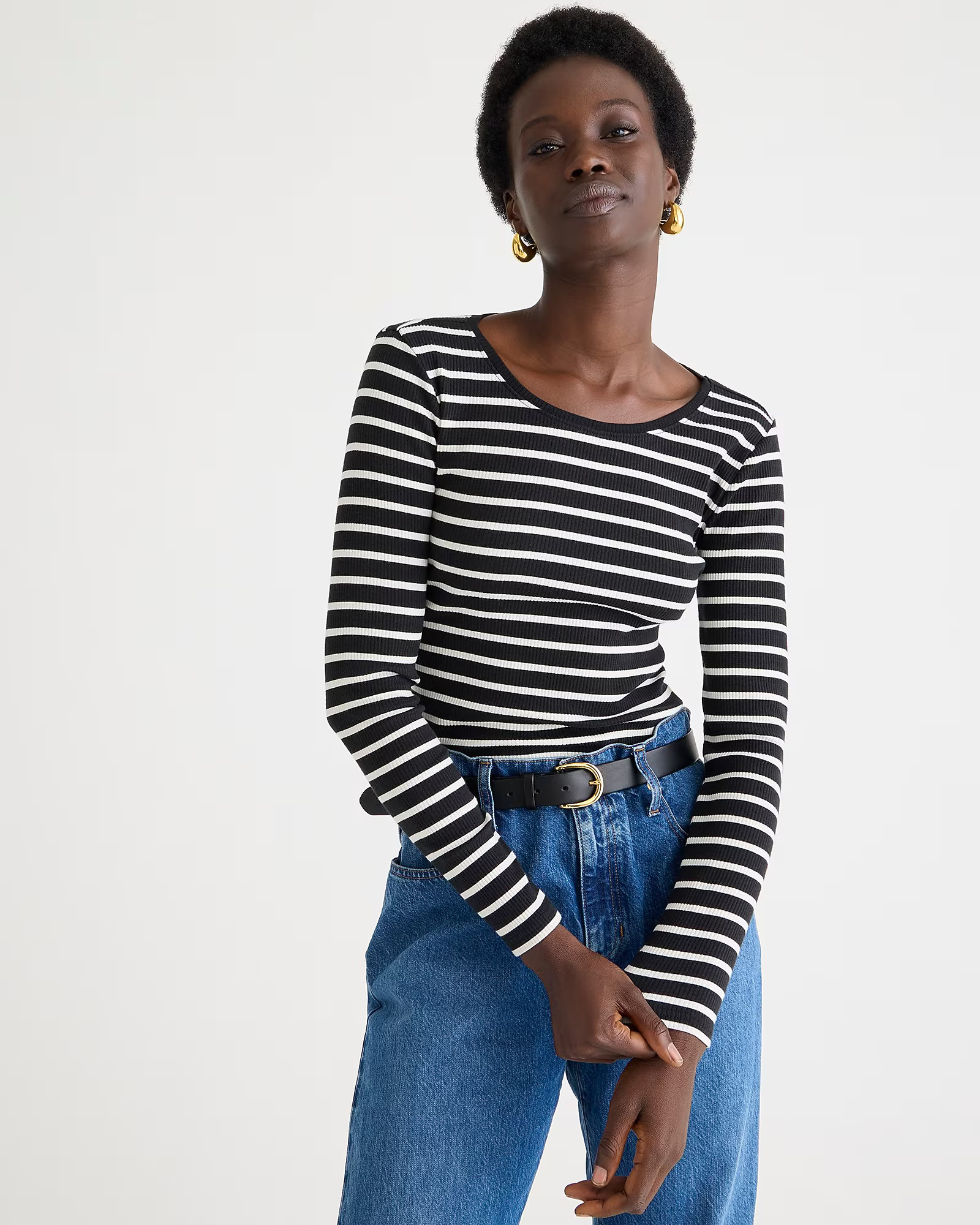 Long-sleeve crewneck T-shirt in striped vintage rib | J. Crew US