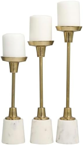 Deco 79 Aluminum Slim Candle Holder with White Marble Base, Set of 3 15, 13, 11" H, Gold | Amazon (US)