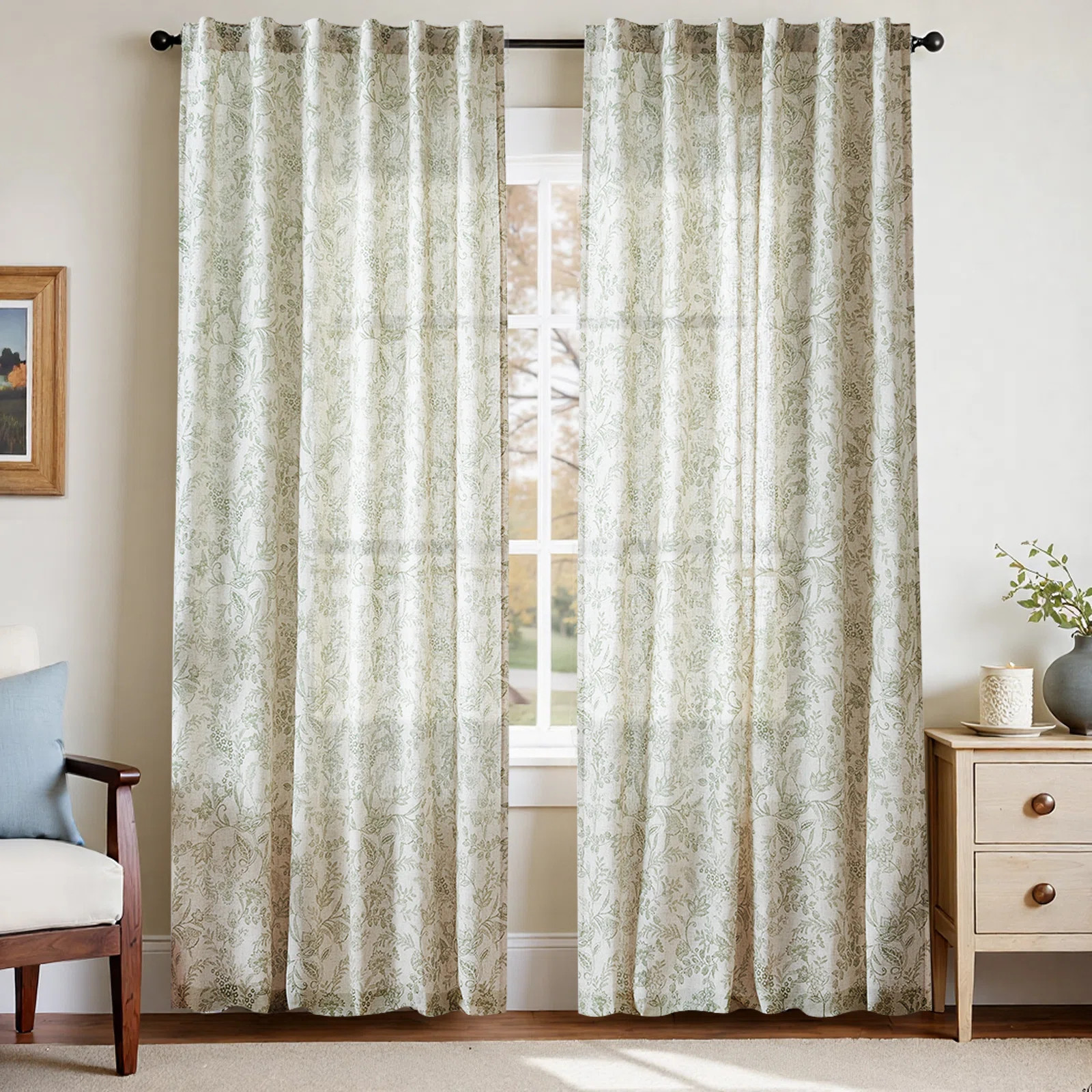 Floral Linen Blend French Country Curtains (Set of 2) | Wayfair North America
