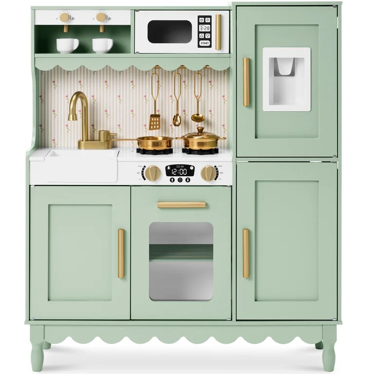 Best Choice Products Wooden Cottage Kids Pretend Play Kitchen with 11 Accessories, Espresso Machi... | Walmart (US)