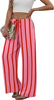 Sampeel Wide Leg Pants for Women Flowy Palazzo Drawstring Elastic Waist Trousers with Pockets Sum... | Amazon (US)