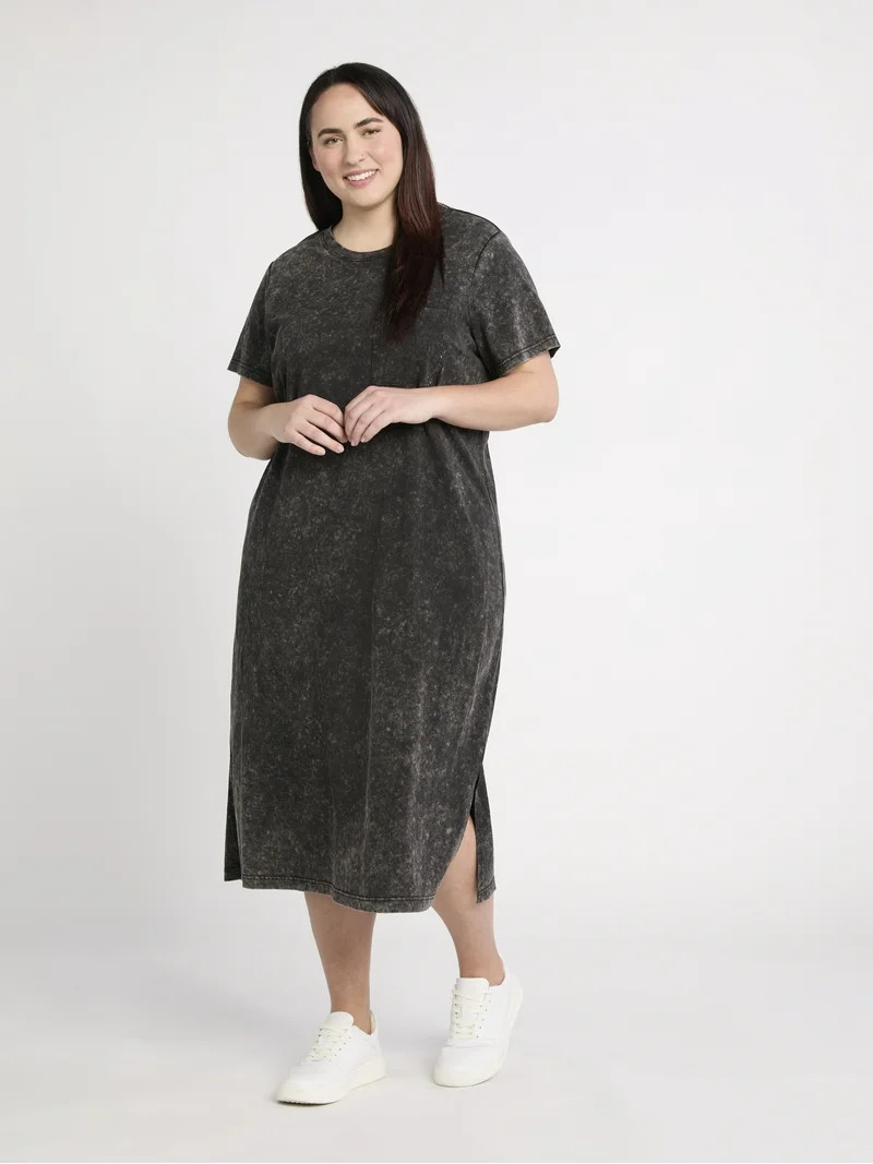 Time and Tru Women's and Women's Plus Cotton T-Shirt Dress with Short Sleeves, Sizes XS-4X | Walmart (US)