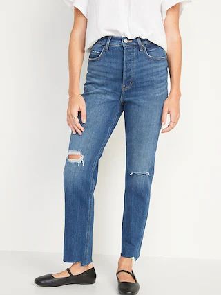 Extra High-Waisted Button-Fly Sky-Hi Straight Ripped Jeans for Women | Old Navy (US)