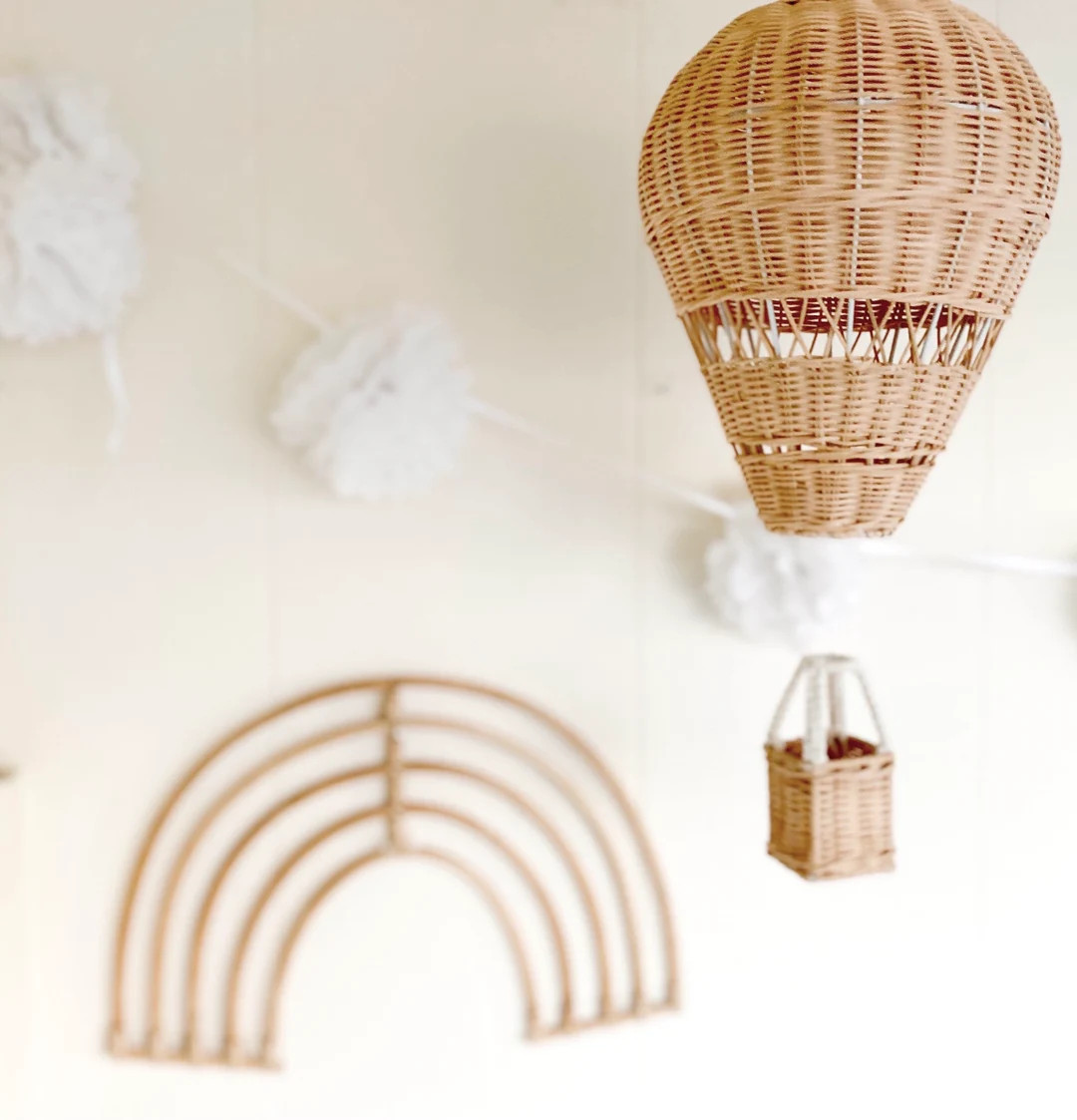 Night Light Baby Boy or Girl Gift Rattan Pendant Light Hot Air Balloon With Fairy Lights - Etsy | Etsy (US)