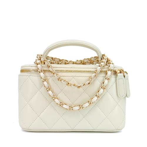 M-ioi-M Soft Lambskin Small Purse Genuine Leather Mini Crossbody Bag for Women with Gold Chain Strap, Quilted Top-Handle Shoulder Handbag, Classy Designer Dressy Evening Purse, Vanity Case Bag(Ivory) | Amazon (US)