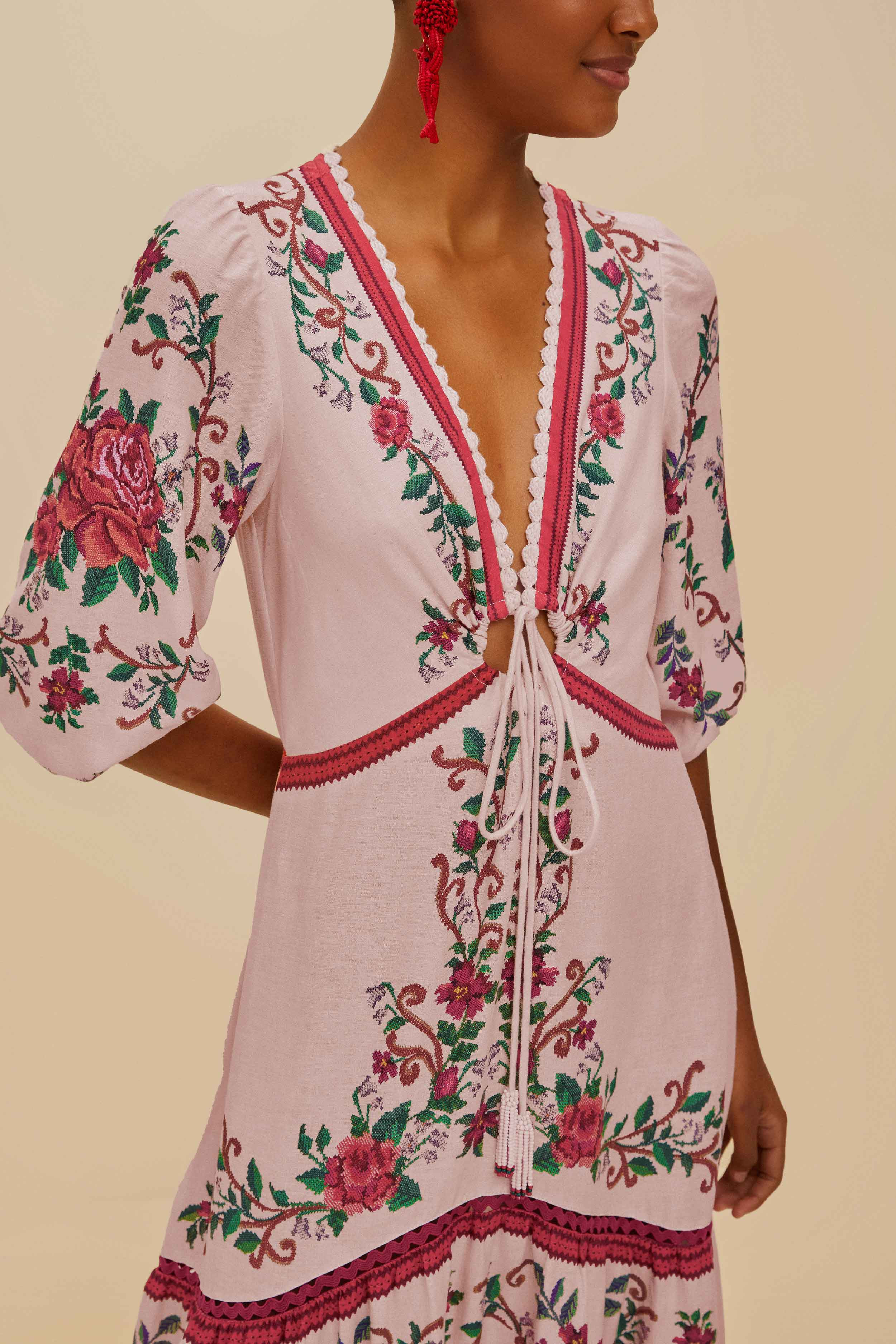 Pink Flower Tapestry LENZING™ ECOVERO™ Euroflax™ Maxi Dress | FarmRio (US)