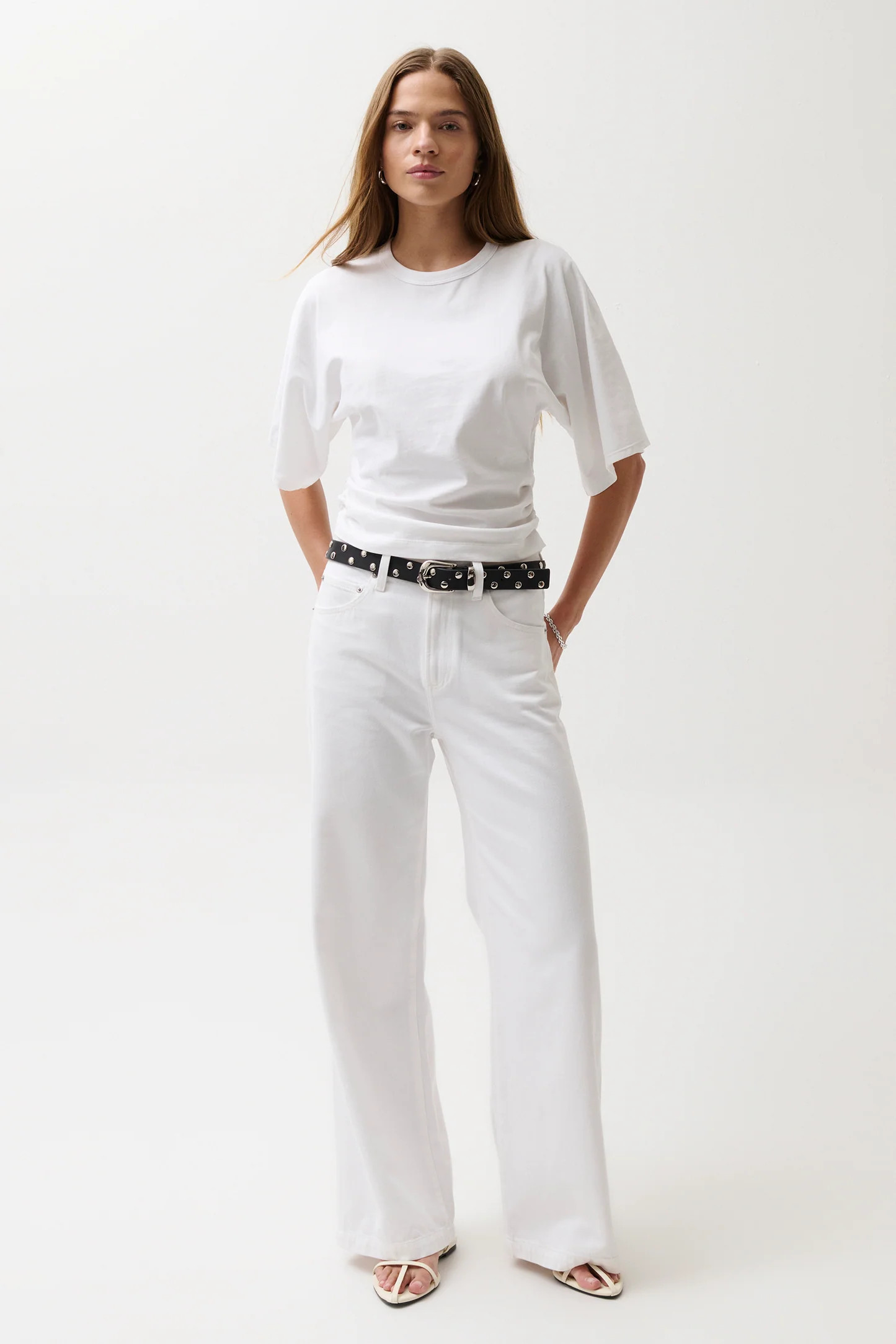 Jadyn Low Slung Palazzo Jean - Vivid White | Pistola Denim