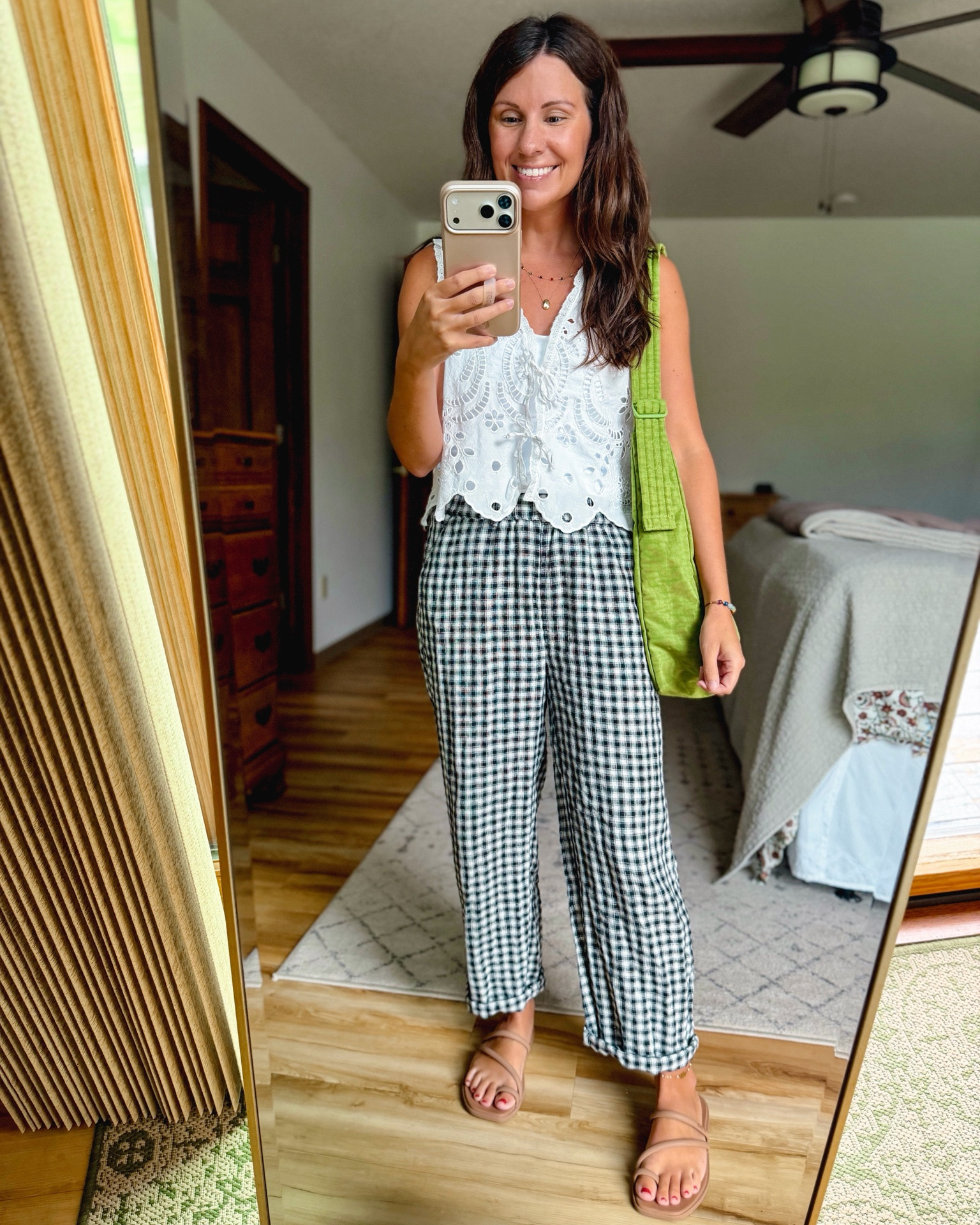 small in my tank and small in my eyelet tank.  Xs in my gingham linen pants—I think they’re currently sold out so I also linked similar ones. My croc sandals are size 6.

I think. My baggu tote bag is sold out so I linked similar.

#LTKgrwm #LTKPetite #LTKootd