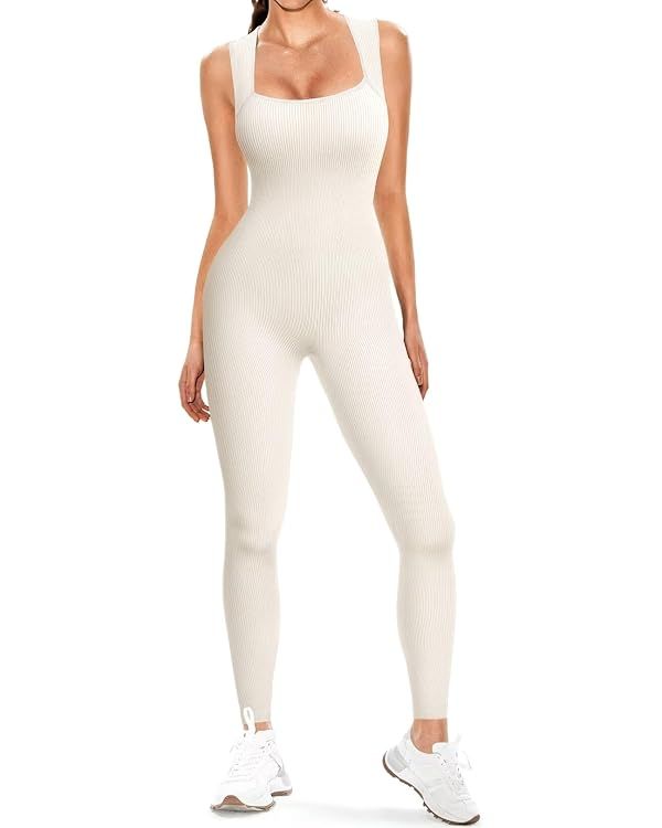 Vertvie Jumpsuits for Women Strappy Square Neck Ribbed Sleeveless One Piece Rompers Onesie Bodyco... | Amazon (US)