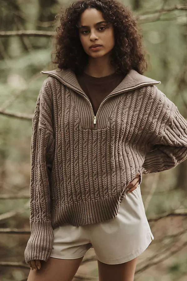 Lune Active Blake Half-Zip Cable Sweater | Anthropologie (US)
