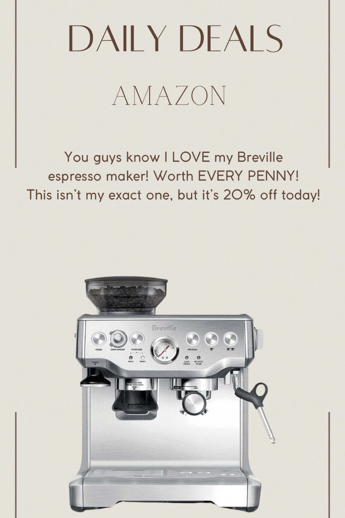 20% off this Breville espresso machine today! I use my Breville multiple times a day! Such a great purchase!

#LTKGiftGuide #LTKsalealert #LTKhome
