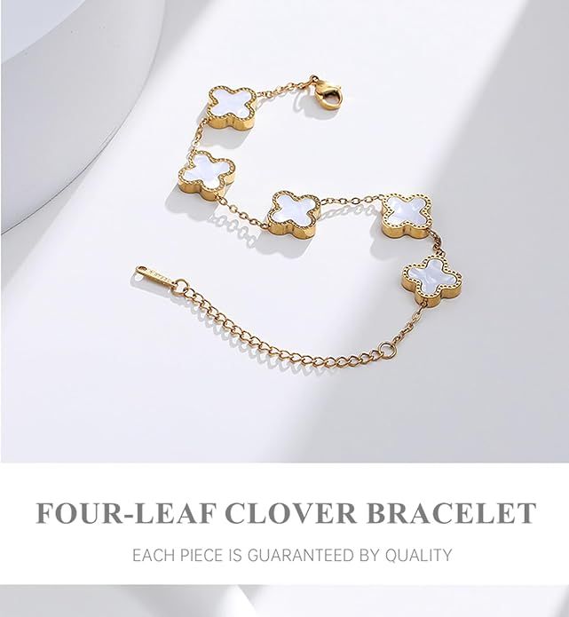 Gold Bracelets for Women Waterproof, 18K Gold Plated Clover Bracelet for Women Lucky Four Leaf Li... | Amazon (US)