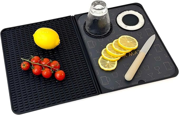 Bar Mat, Bar Accessories, Multifunctional Folding Cocktail Mat with Cutting Board, 18" X 12"(Blac... | Amazon (US)