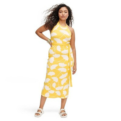 Women's Halter Tie Neck Ginkgo Yellow Sweaterknit Midi Dress - DVF  | eBay | eBay US