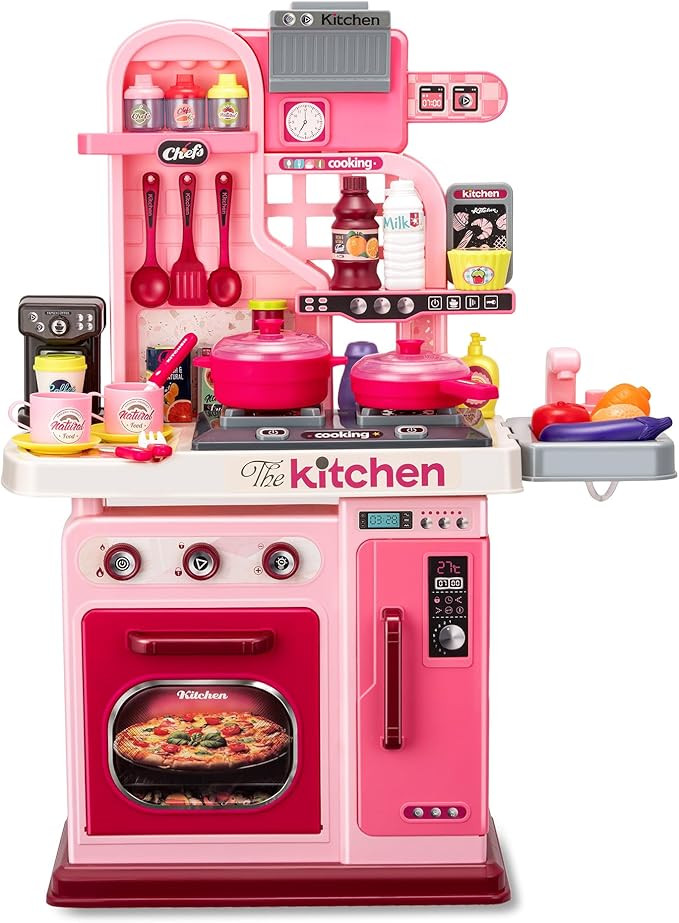 Kids Kitchen Playset-53pcs Cooking Stove,Paly Sink,Oven,Kitchen Toys with Realistic Lights&Sounds... | Amazon (US)