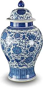 20" Classic Blue and White Porcelain Ceramic Floral Temple Ginger Jar Vase, Large China Ming Styl... | Amazon (US)