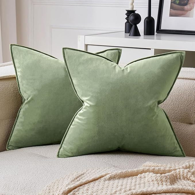MIULEE Pack of 2 Sage Green Decorative Velvet Throw Pillow Covers Soft Pillowcases Spring Solid S... | Amazon (US)
