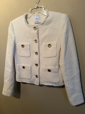MNG Mango Pocket Tweed Blazer Cream Gold tone Buttons Womens size S SMALL  | eBay | eBay US