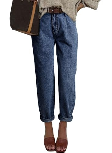 EVALESS Baggy Jeans for Women Trendy 2024 High Waisted Stretchy Boyfriend Barrel Pants Dark Blue ... | Amazon (US)